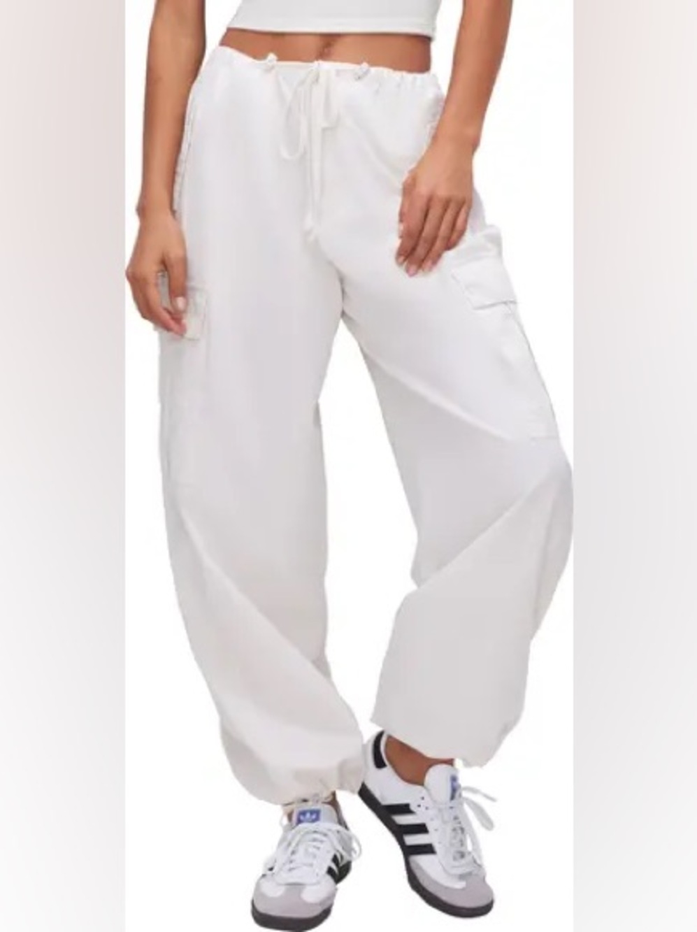 Good American Parachute Cargo Joggers L Cloud White Utility Pants